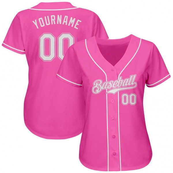 Women's Custom Pink White Authentic Baseball Jersey
