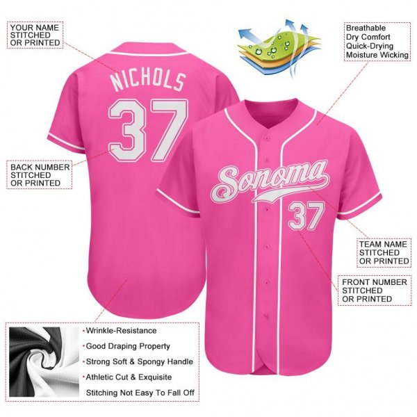Women's Custom Pink White Authentic Baseball Jersey